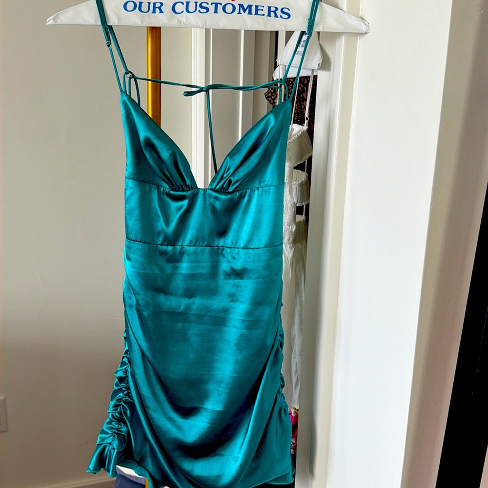 Gorgeous silk teal dress from Lucy in The Sky